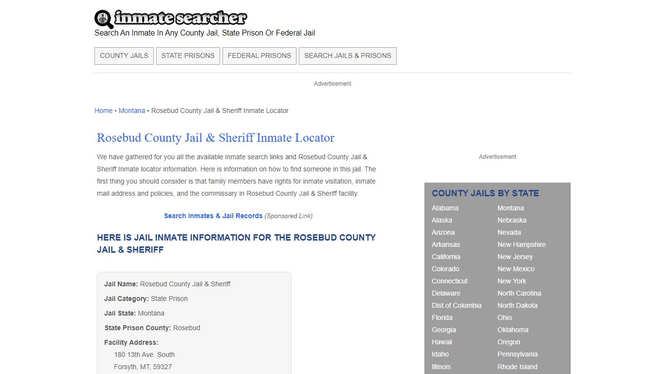 Rosebud County Jail & Sheriff Inmate Locator - Inmate Searcher